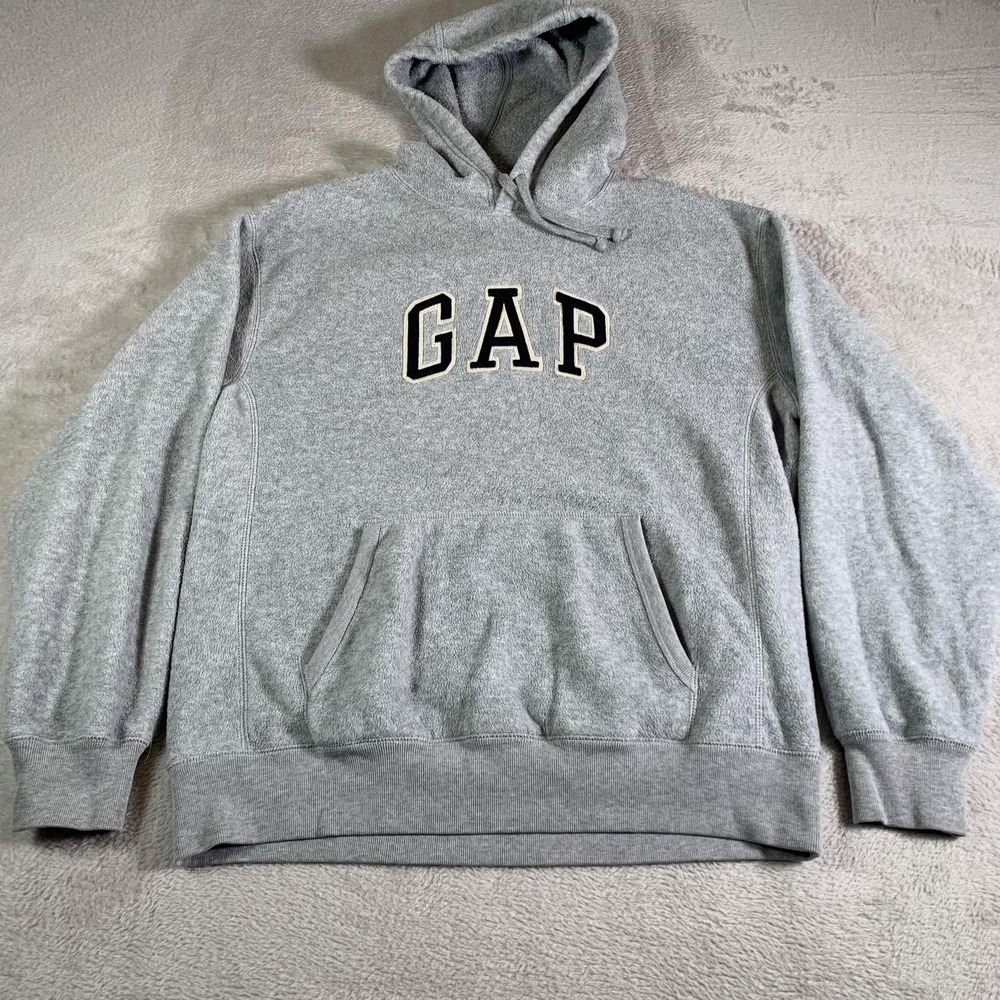 Vintage Gap Hoodie Mens Small‎ Gray Pullover Fleece Embroidered Sweatshirt USA